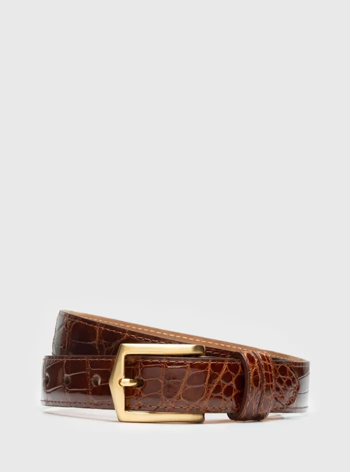 Men Paul Stuart Belts Glazed Alligator Belt Gold