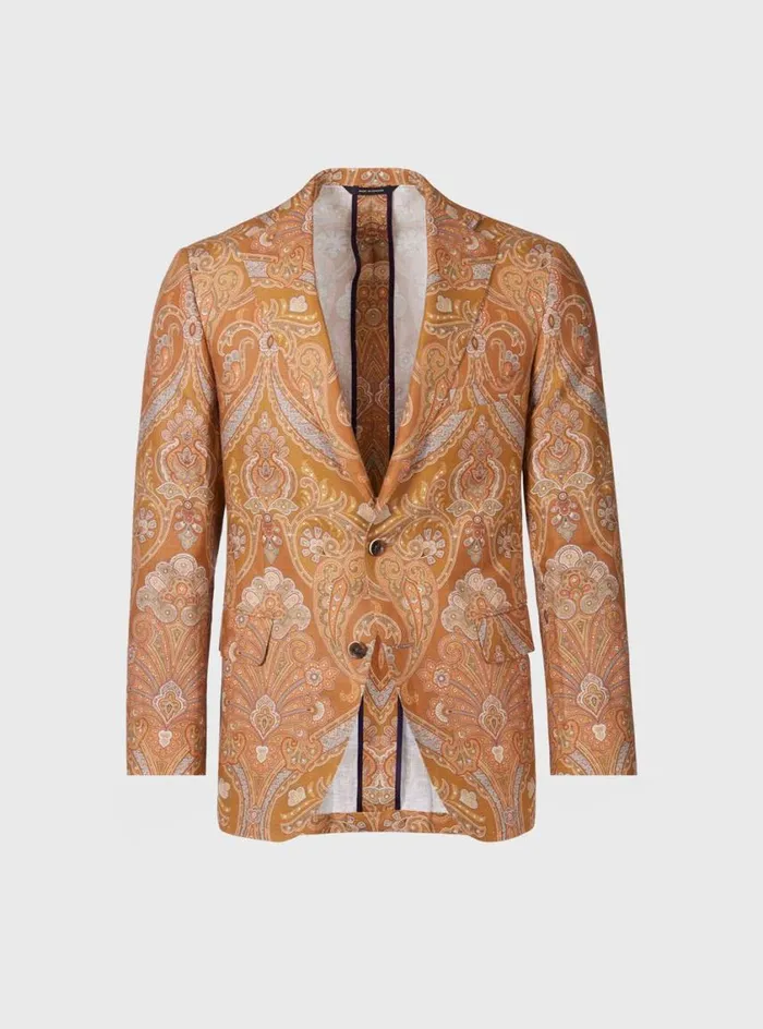 Men Paul Stuart Blazers and Jackets Printed Paisley Linen Jacket Gold