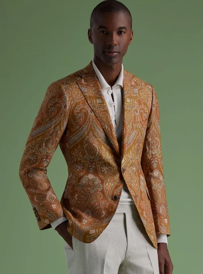Men Paul Stuart Blazers and Jackets Printed Paisley Linen Jacket Gold