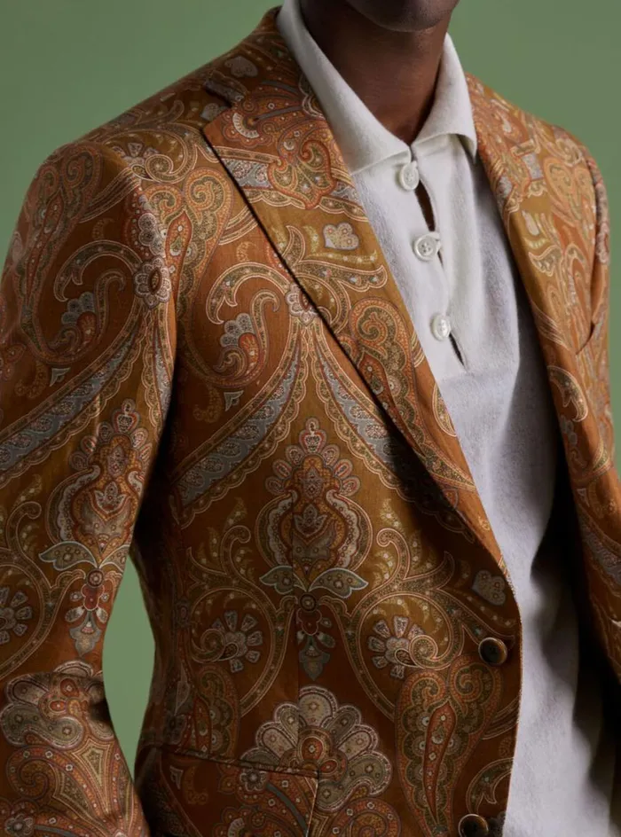 Men Paul Stuart Blazers and Jackets Printed Paisley Linen Jacket Gold