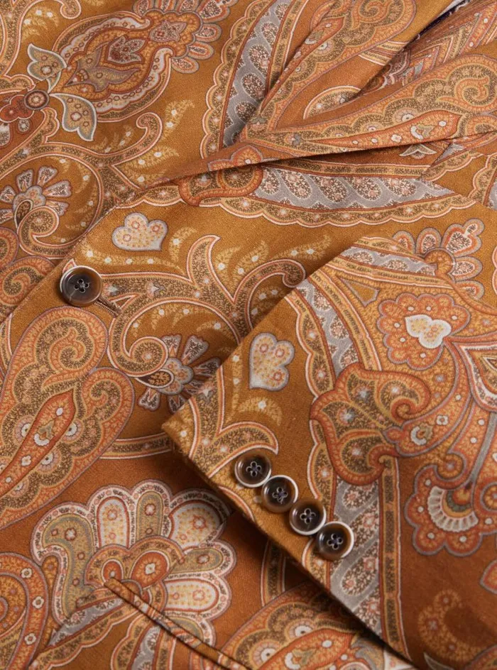 Men Paul Stuart Blazers and Jackets Printed Paisley Linen Jacket Gold