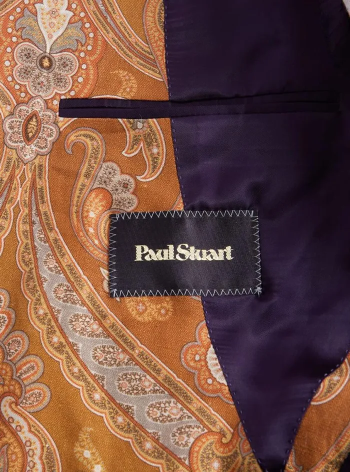 Men Paul Stuart Blazers and Jackets Printed Paisley Linen Jacket Gold
