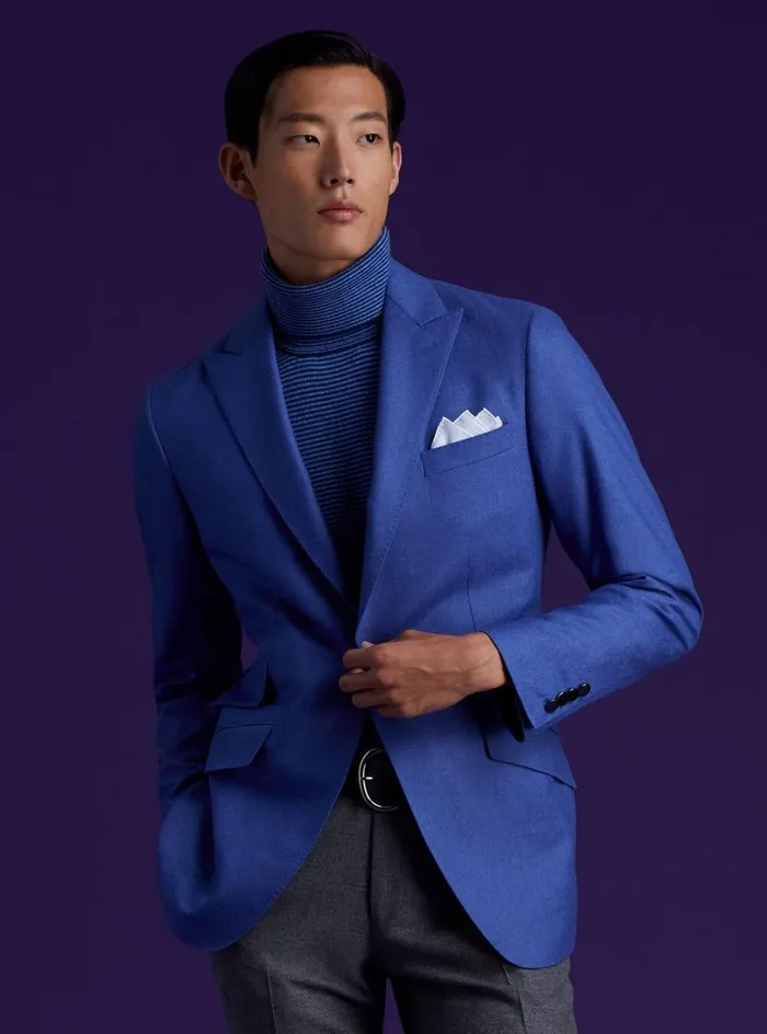 Men Paul Stuart Blazers and Jackets Super 120 Wool Drake Blazer Corn Flower Blue