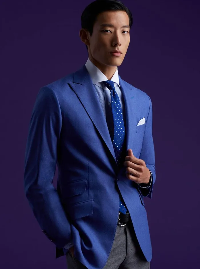 Men Paul Stuart Blazers and Jackets Super 120 Wool Drake Blazer Corn Flower Blue