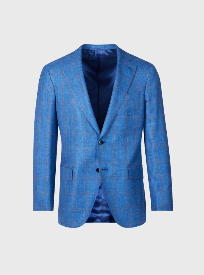 Men Paul Stuart Blazers and Jackets Windowpane Jacket Mid Blue