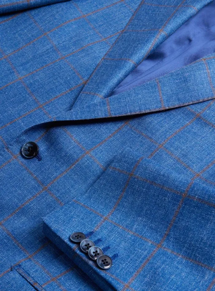 Men Paul Stuart Blazers and Jackets Windowpane Jacket Mid Blue