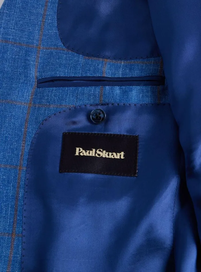 Men Paul Stuart Blazers and Jackets Windowpane Jacket Mid Blue