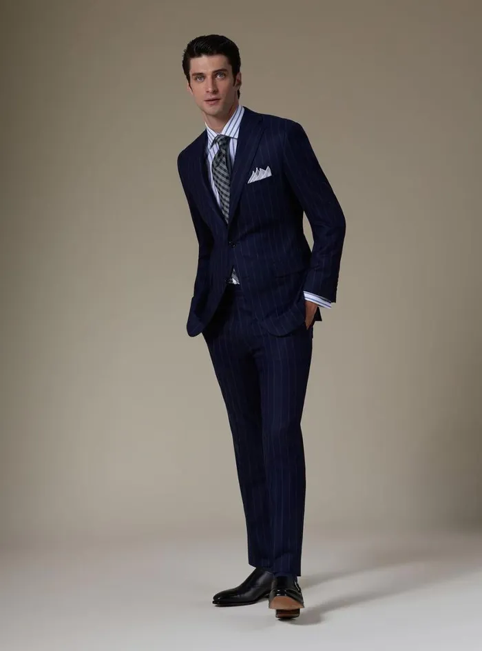 Men Paul Stuart Blazers and Jackets Wool Stripe Paul Suit Navy