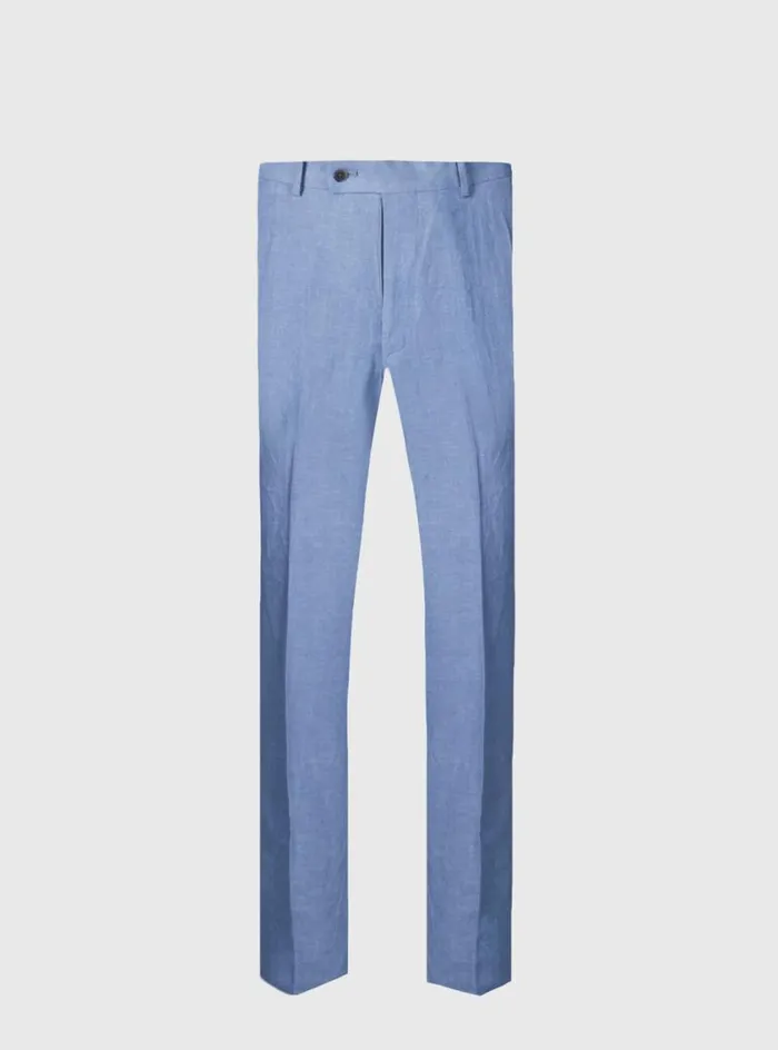 Men Paul Stuart Dress Pants Soft Linen Canvas Dress Trouser Corn Flower Blue