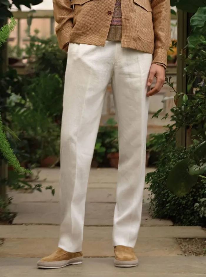 Men Paul Stuart Dress Pants Soft Linen Canvas Dress Trouser White