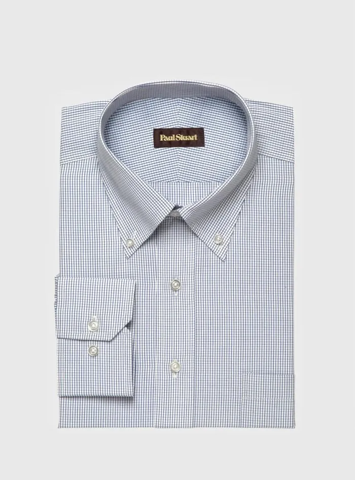 Men Paul Stuart Dress Shirts Graph Check Dress Shirt Blue