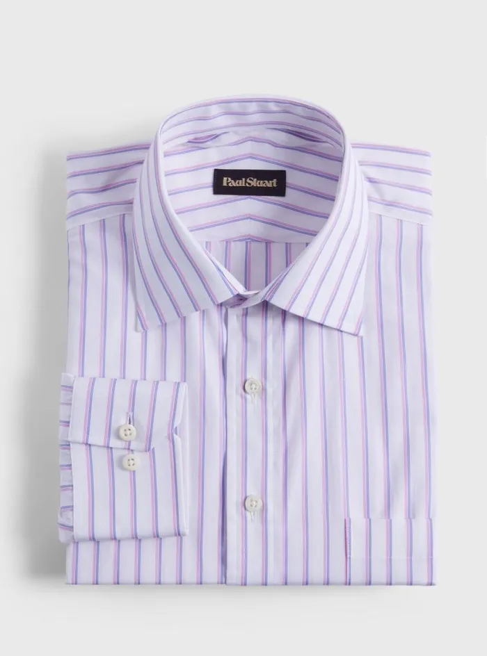 Men Paul Stuart Dress Shirts Stripe Dress Shirt Light Bluepink