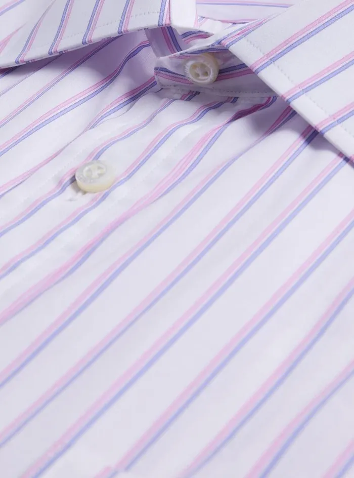 Men Paul Stuart Dress Shirts Stripe Dress Shirt Light Bluepink