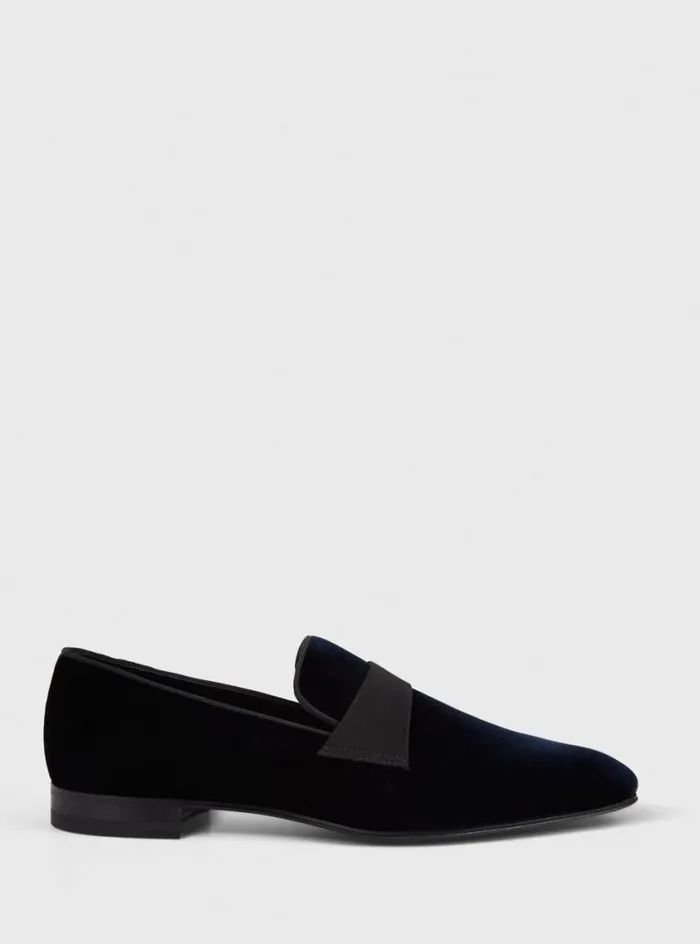 Men Paul Stuart Evening Heron Patent Leather Formal SlipOn Blue Velvet
