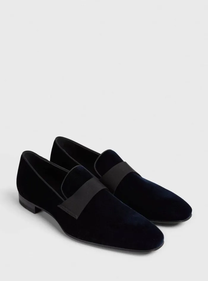 Men Paul Stuart Evening Heron Patent Leather Formal SlipOn Blue Velvet