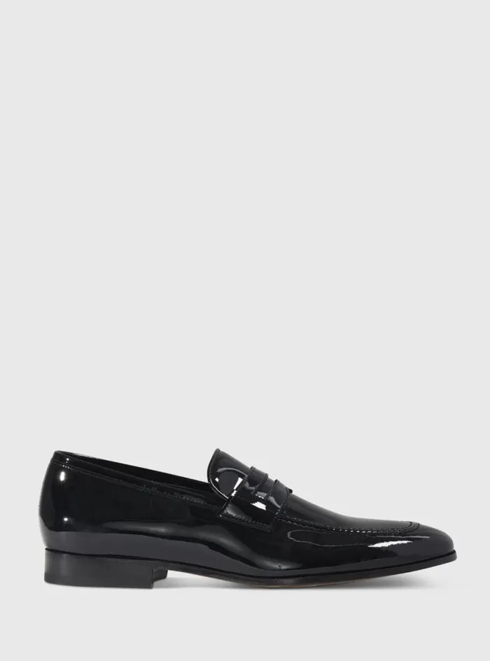 Men Paul Stuart Loafers Garrett Penny Moc Loafer Patent Leather Black