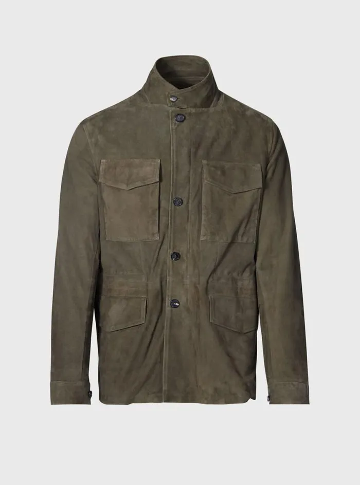 Men Paul Stuart Outerwear Olive Suede Field Jacket Olive
