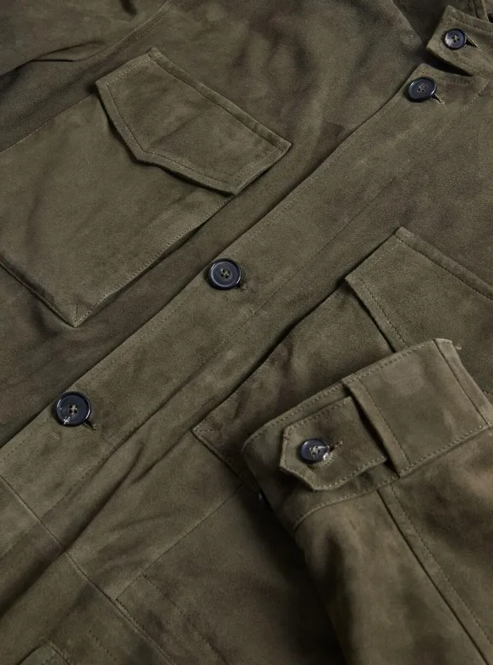Men Paul Stuart Outerwear Olive Suede Field Jacket Olive