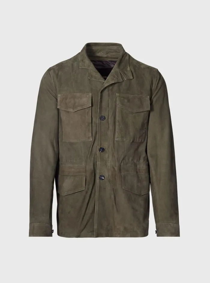 Men Paul Stuart Outerwear Olive Suede Field Jacket Olive