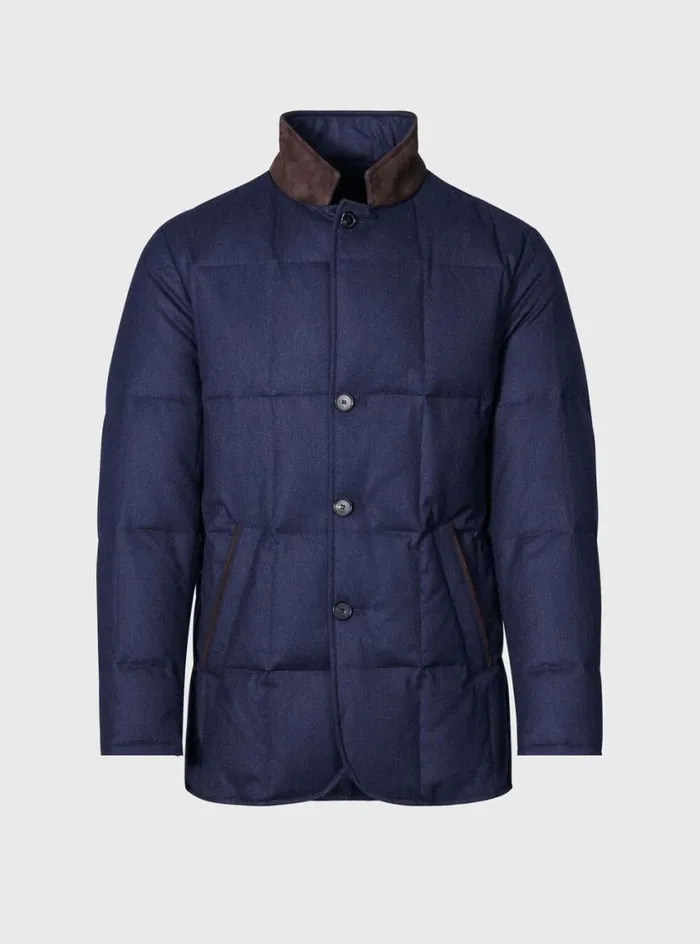 Men Paul Stuart Outerwear Quilted Wool Jacket Blue
