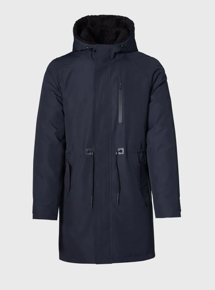 Men Paul Stuart Outerwear Sheepskin Lined Nylon Jacket Navy