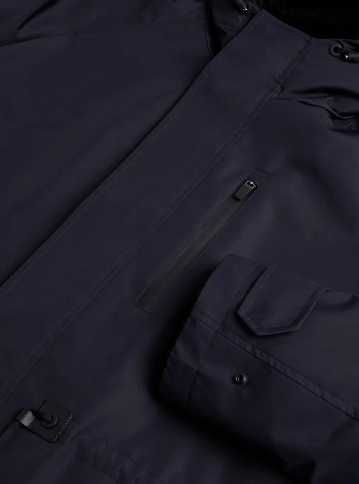 Men Paul Stuart Outerwear Sheepskin Lined Nylon Jacket Navy