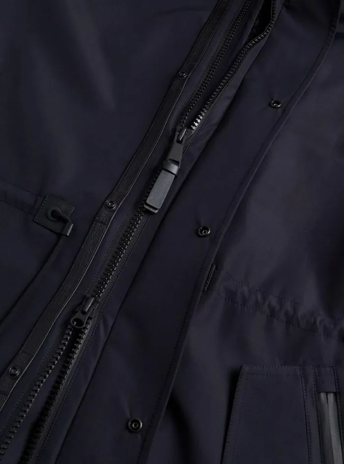 Men Paul Stuart Outerwear Sheepskin Lined Nylon Jacket Navy