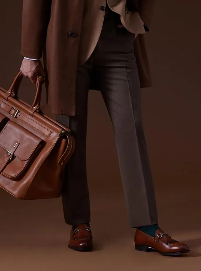 Men Paul Stuart Pants Wool Twill Trouser Brown