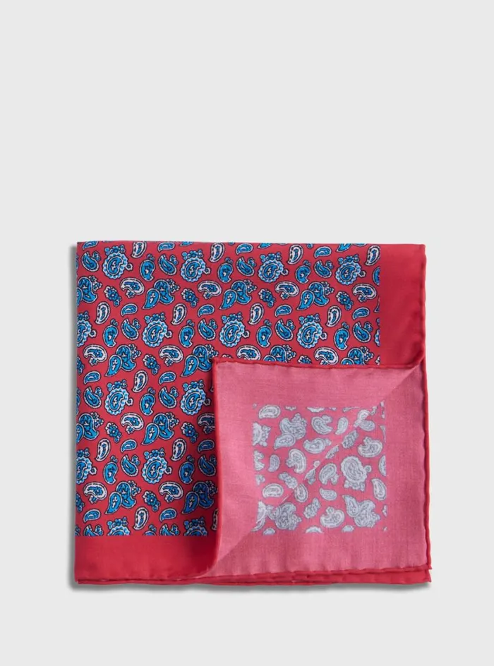 Men Paul Stuart Pocket Squares Habotai Silk Tossed Pine Pocket Square Red