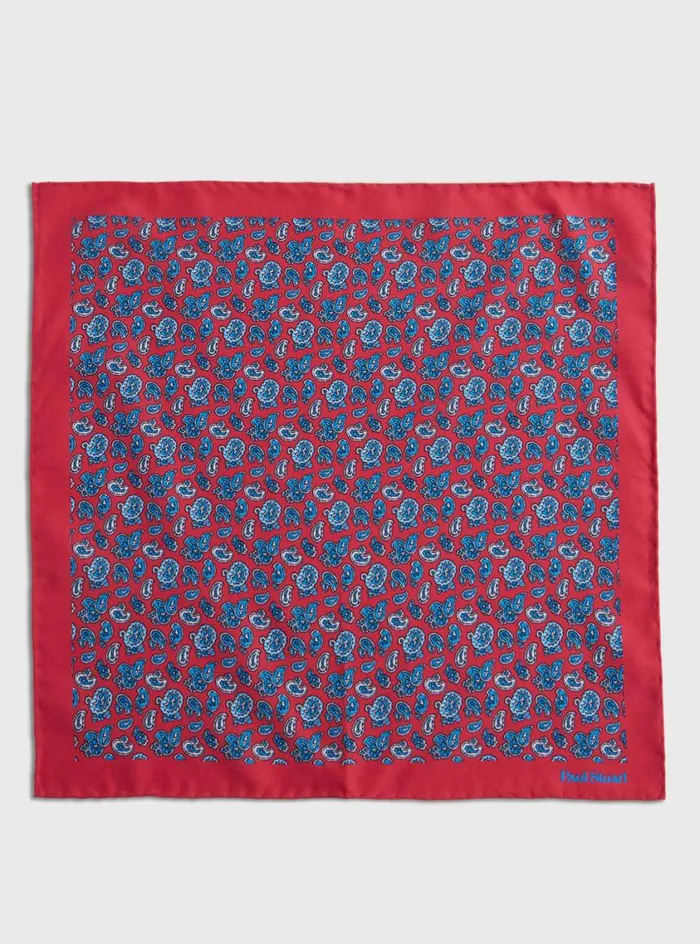 Men Paul Stuart Pocket Squares Habotai Silk Tossed Pine Pocket Square Red