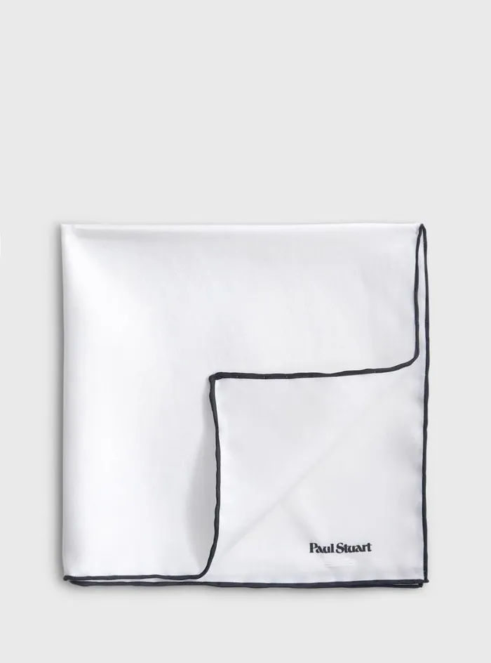 Men Paul Stuart Pocket Squares Hand Screen Printed Silk Pocket Square Whiteblack