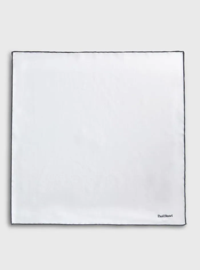 Men Paul Stuart Pocket Squares Hand Screen Printed Silk Pocket Square Whiteblack