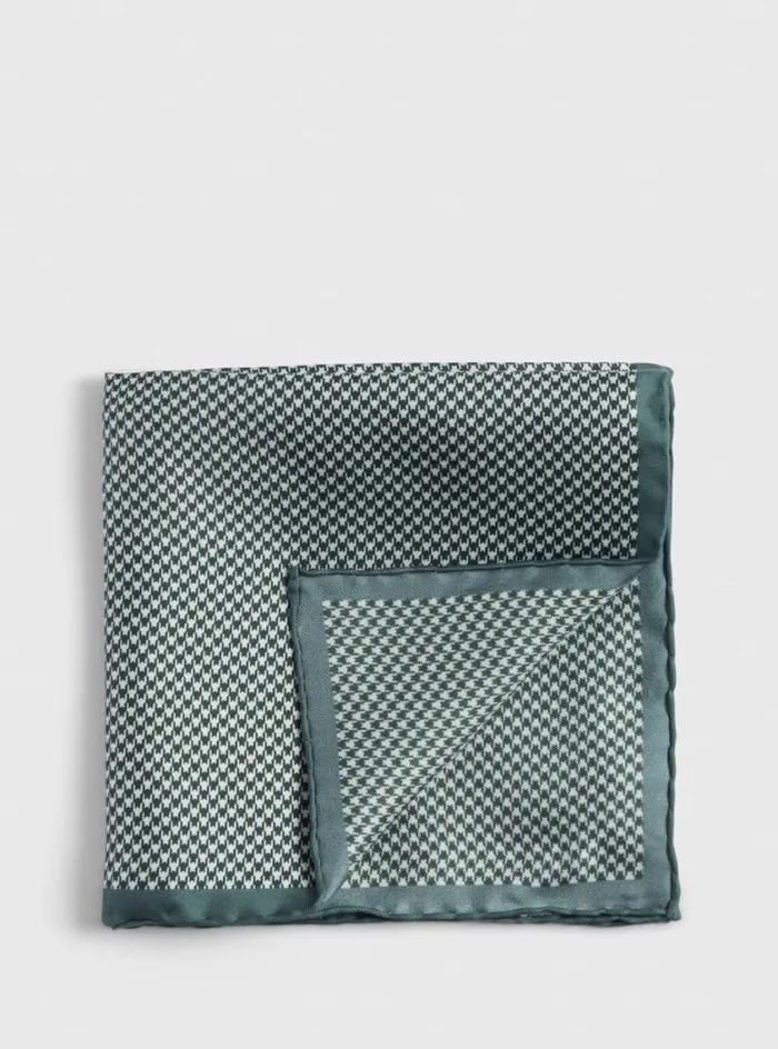 Men Paul Stuart Pocket Squares Printed Silk Houndstooth Pocket Square Green
