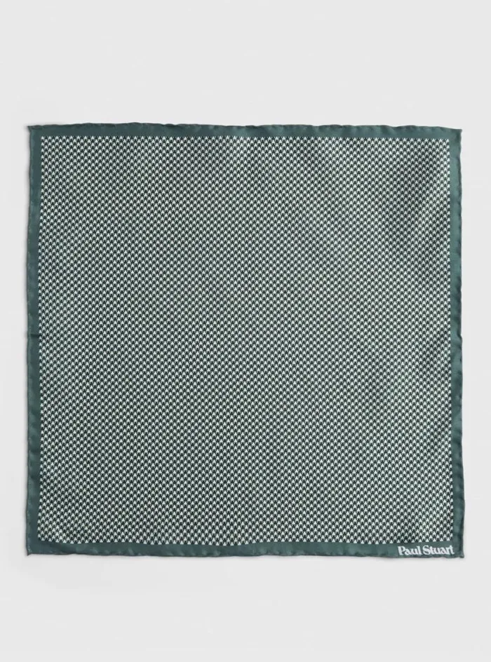 Men Paul Stuart Pocket Squares Printed Silk Houndstooth Pocket Square Green