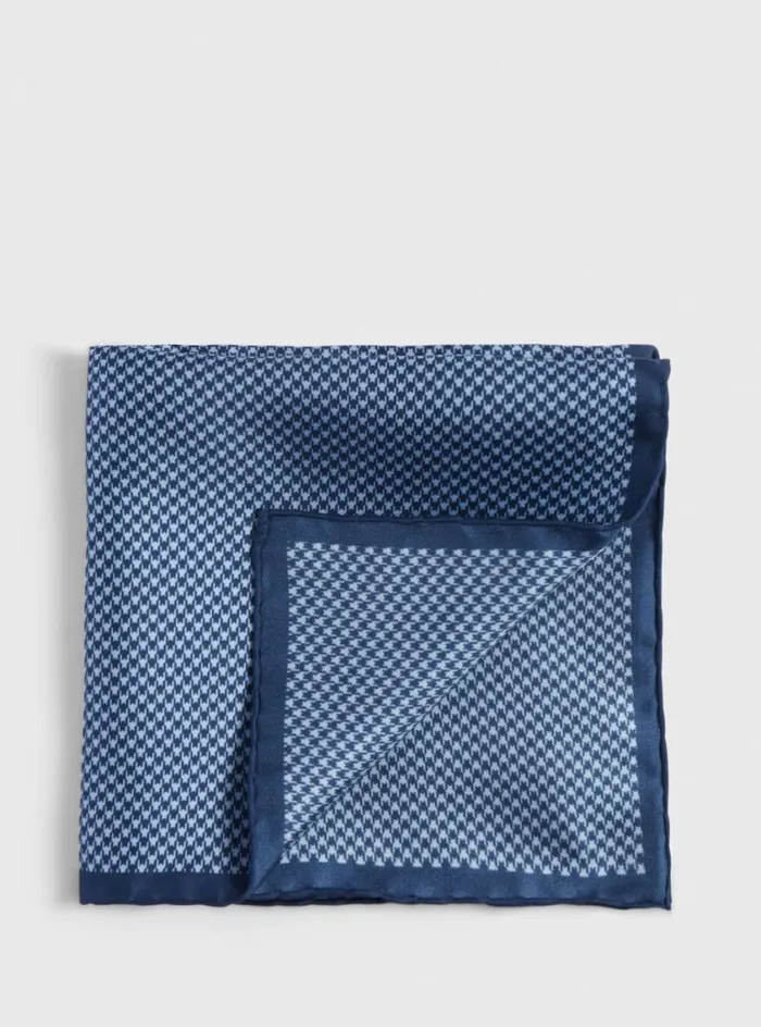 Men Paul Stuart Pocket Squares Printed Silk Houndstooth Pocket Square Navy