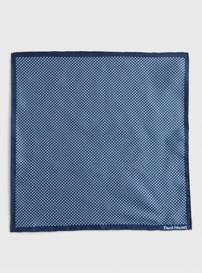 Men Paul Stuart Pocket Squares Printed Silk Houndstooth Pocket Square Navy