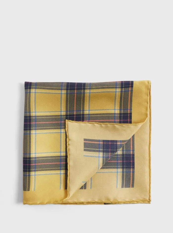 Men Paul Stuart Pocket Squares Silk Plaid Print Pocket Square Gold