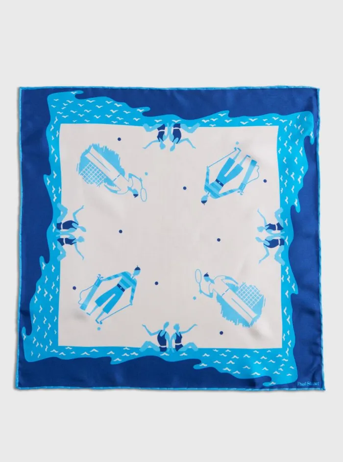Men Paul Stuart Pocket Squares Silk Twill Summer Sports Pocket Square Blue