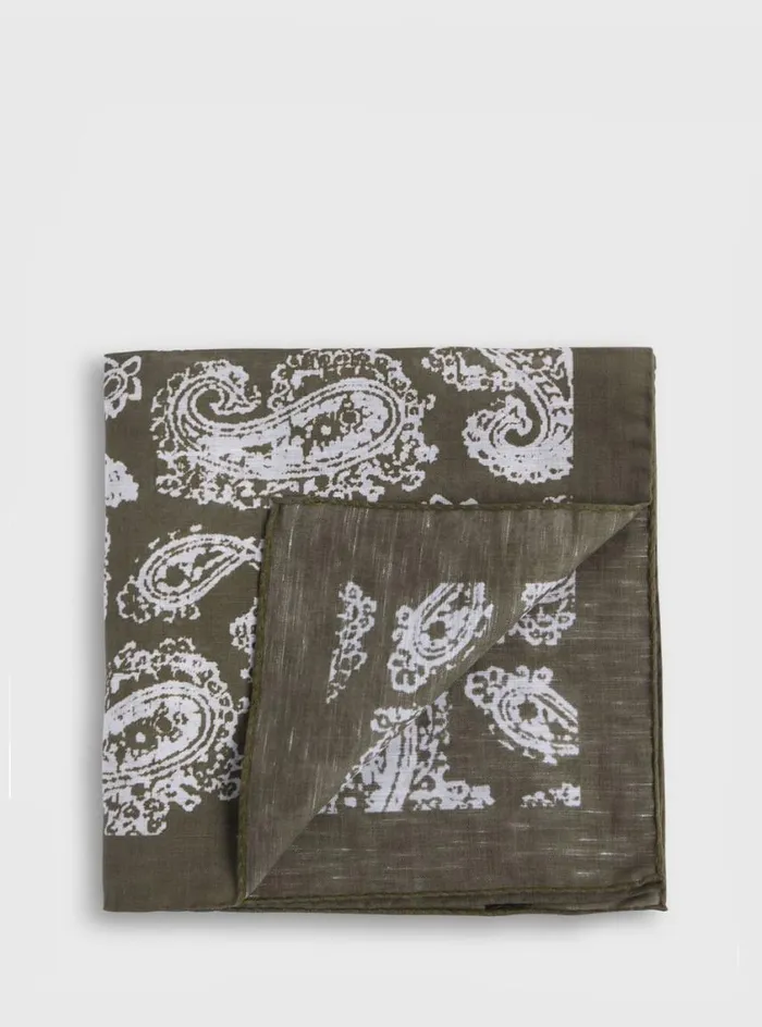 Men Paul Stuart Pocket Squares Tossed Paisley Print Pocket Square Olive