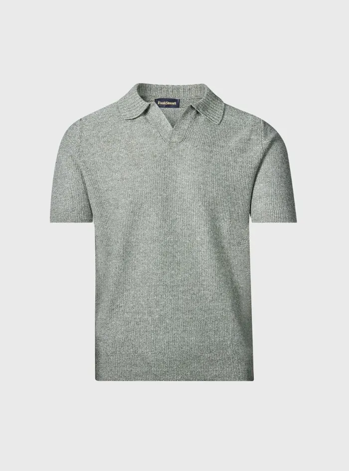 Men Paul Stuart Polos and TShirts Linen and Cotton Knit Open Collar Polo Olive
