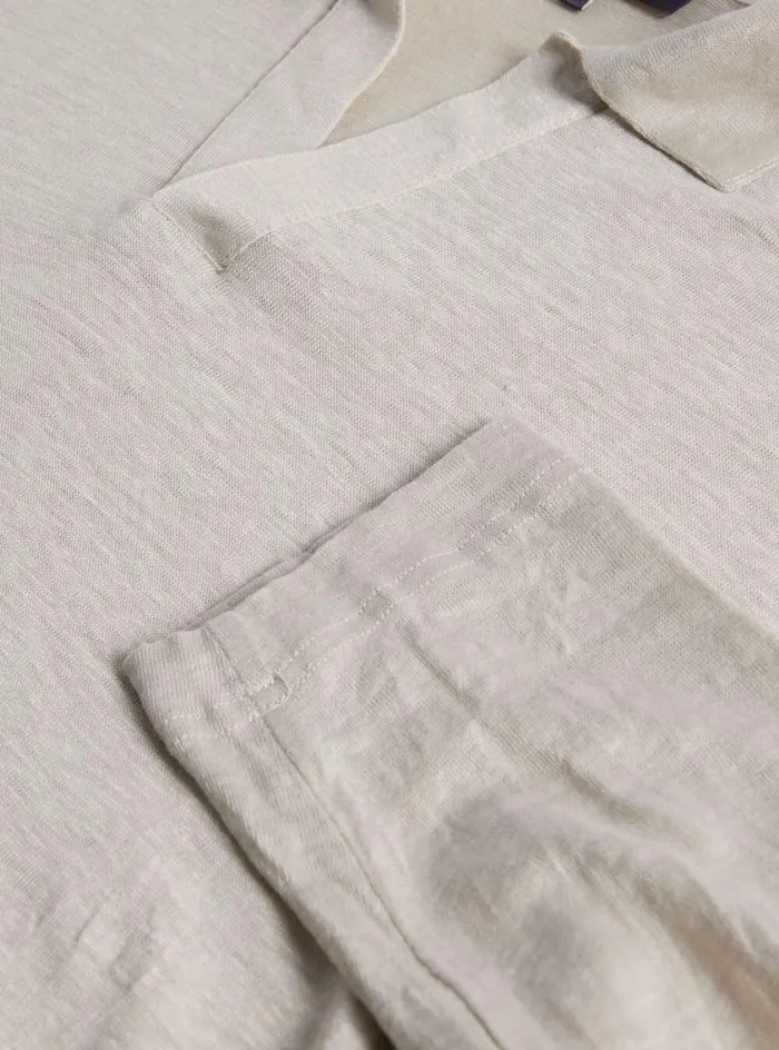Men Paul Stuart Polos and TShirts Long Sleeve Linen Polo Oatmeal