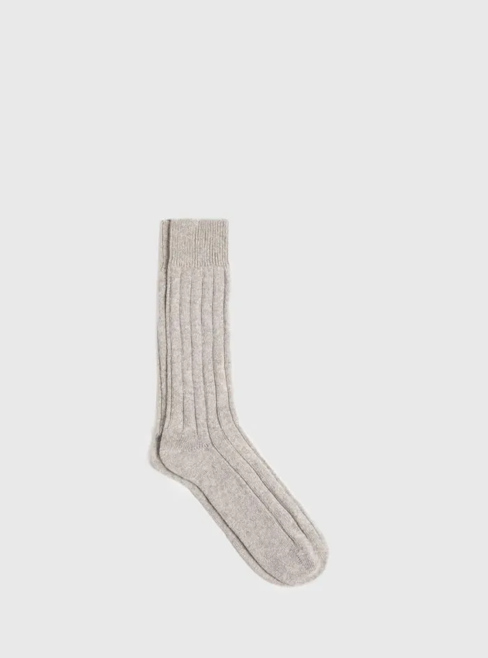 Men Paul Stuart Socks Cashmere Blend Ribbed Sock Oatmeal