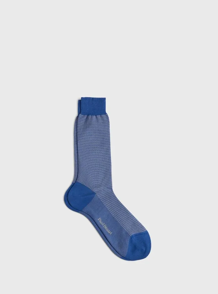 Men Paul Stuart Socks Cotton Houndstooth Sock Sky Bluegrey