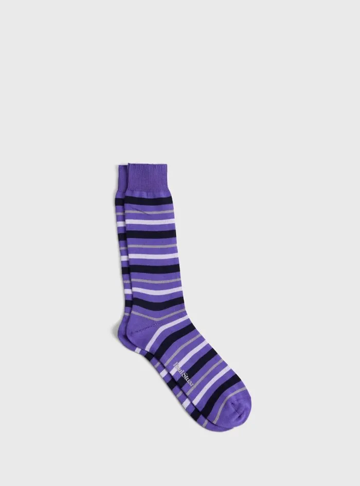 Men Paul Stuart Socks Cotton Variegated Multicolor Stripe Sock Purple