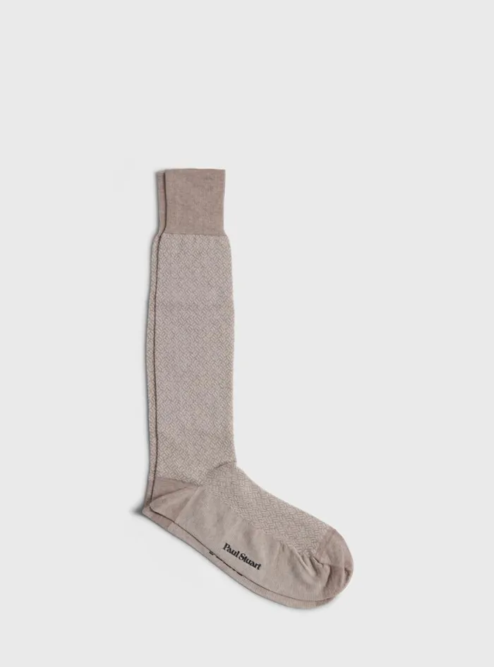 Men Paul Stuart Socks Mercerized Cotton Parquet Pattern Sock Beige
