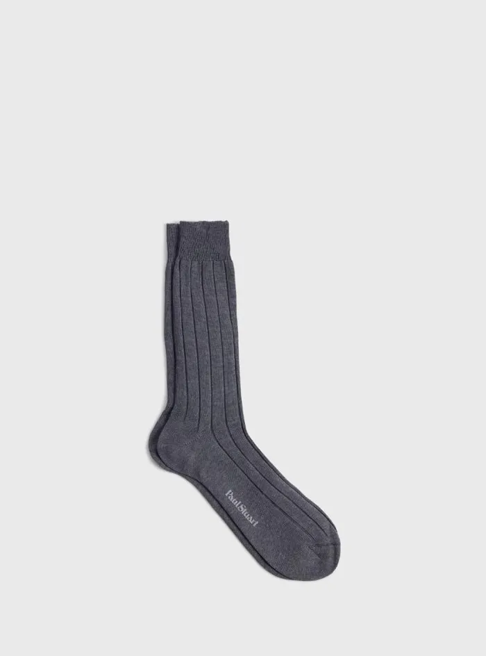 Men Paul Stuart Socks Mercerized Cotton Ribbed Sock Mid Grey