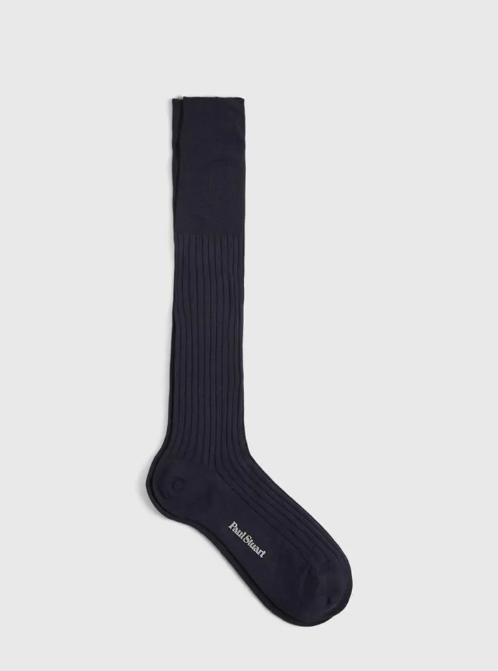 Men Paul Stuart Socks Merino Wool Ribed Sock Navy