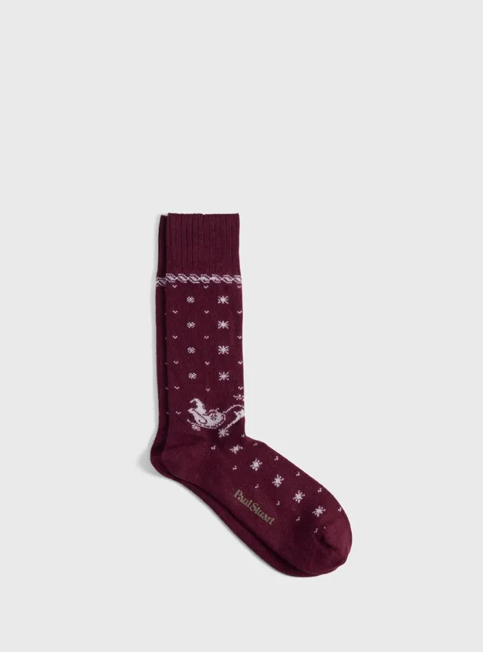 Men Paul Stuart Socks Santa and Sleigh Motif Sock Red