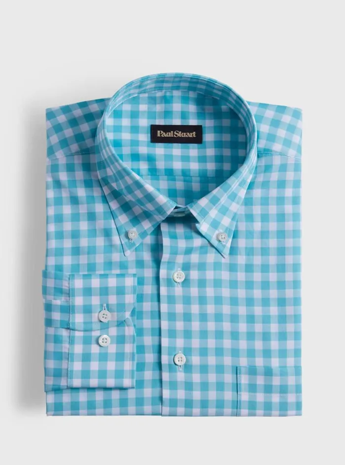 Men Paul Stuart Sport Shirts Cotton Gingham Sport Shirt Mint