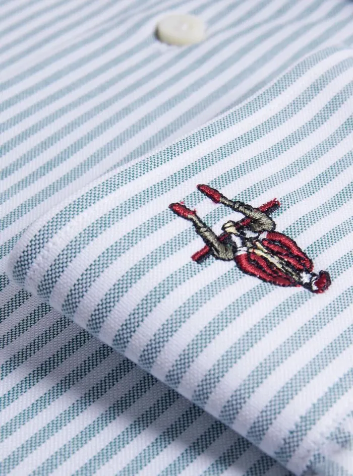 Men Paul Stuart Sport Shirts Cotton Oxford Stripe Sport Shirt Green